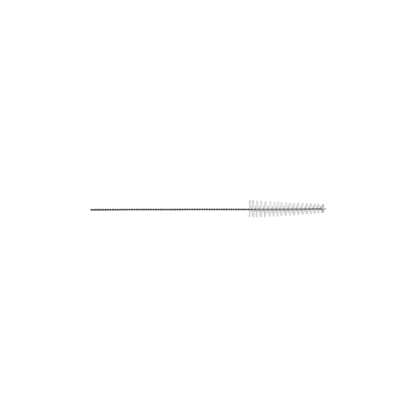 A singular silver A (medium size) interproximal brush shown horizontally on a white background.